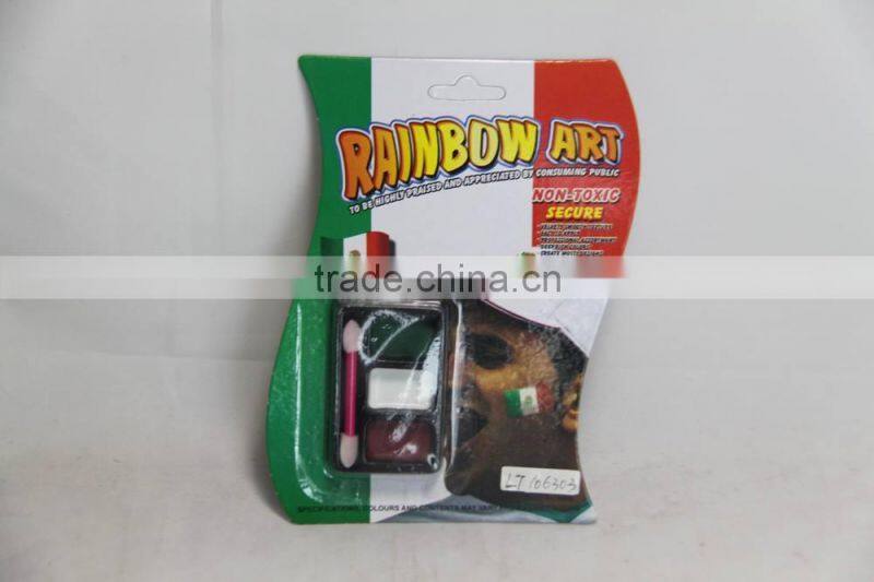 fans safe 3 colors face paint with brush, customized football safety face paint with brush