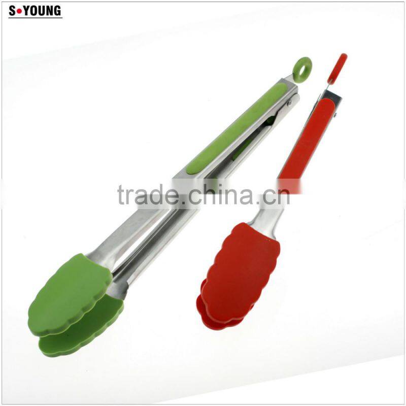 14009 Kitchen and Barbecue Grill Tongs Silicone BBQ Cooking Stainless Steel Locking Food Tong Salad Tongs
