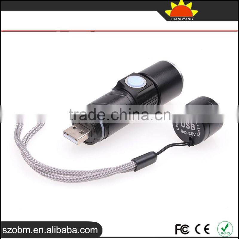 2016 Wholesale OEM XPG-R5 LED USB Rechargeable Focus Adjustment Zoomable LED Flashligth Torch