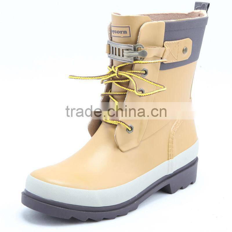 fashion latest lace up rubber rain boots