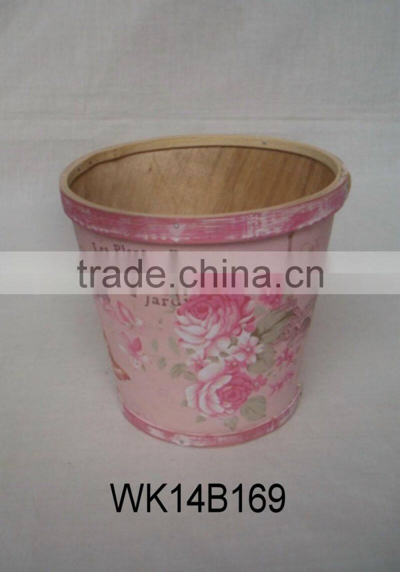 beautiful decal wooden flower pot garden wood pot with plastic liner