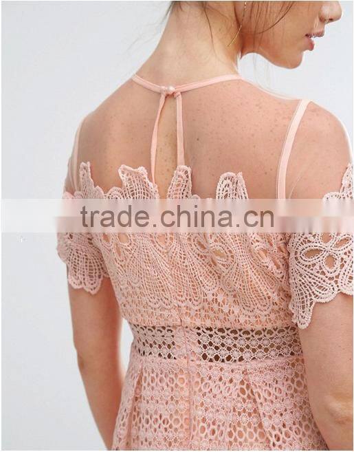 Guangzhou Clothing OEM Fit-and-flare Style Crocheted Nylon Keyhole Back Formal Dress