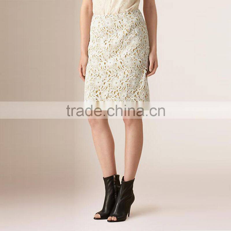 back zip closure plus size lace skirt white short with silk lining