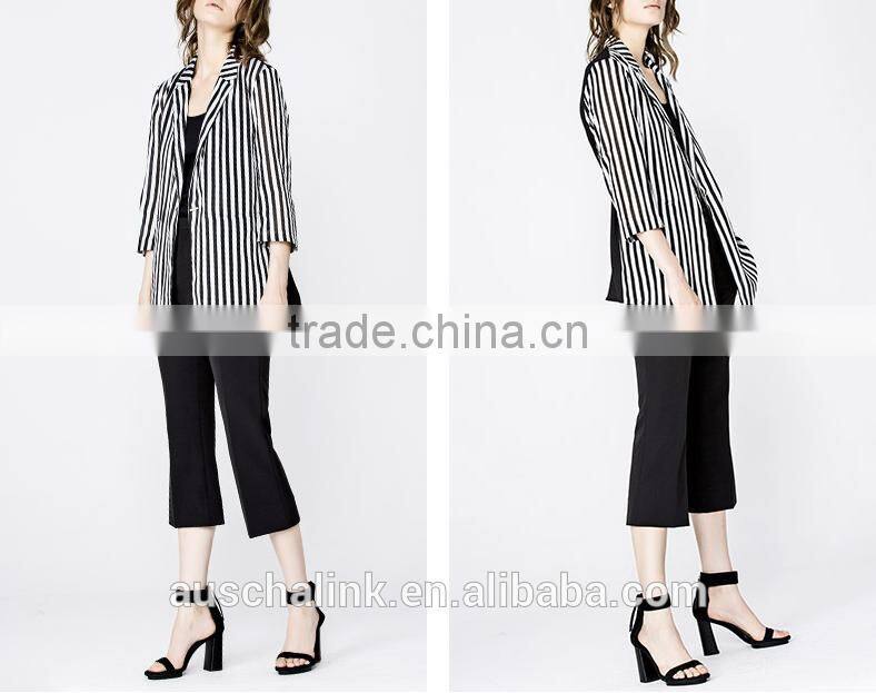 summer ladies designer black and white stripes coat customized