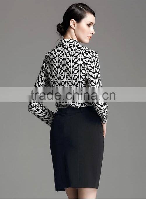 Office Ladies Elegant Fashion Printed Long Sleeve Formal Shirt
