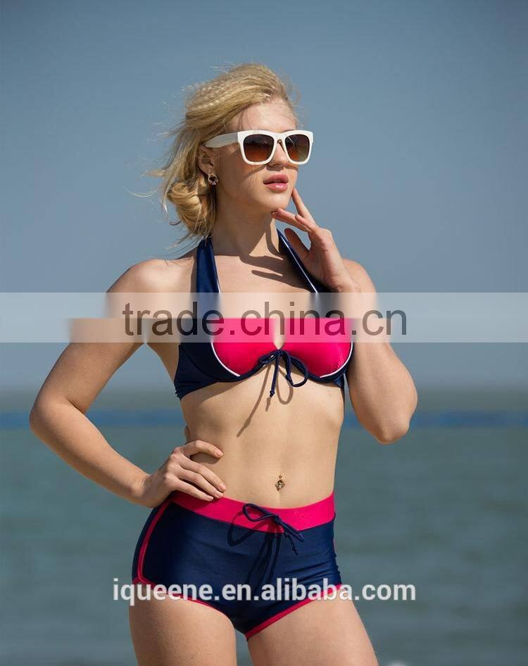 2015 swimsuit for women hot sexy bikini three piece high quality stripes contrast color swimsuit