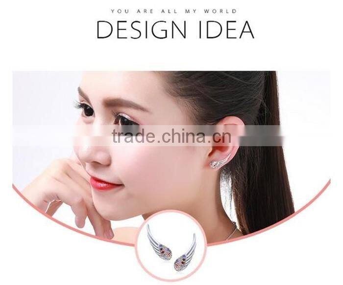 925 Sterling Silver High Polish Rhodium Plated Cubic Zirconia Wing Customized Earring