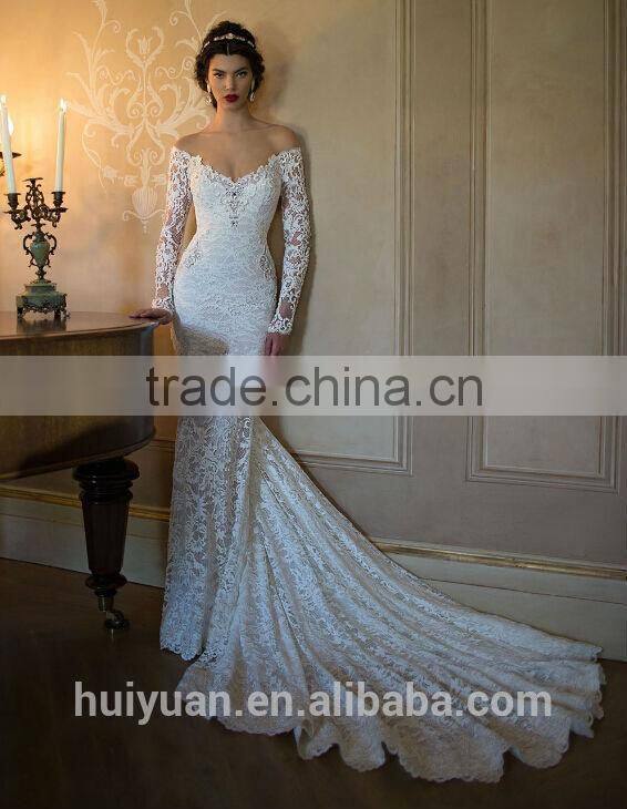 simple boat neck lace long sleeve corset wedding dress