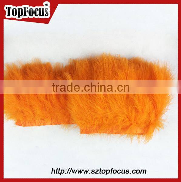 costume designing or dress with trimming blue ribbon turkey marabou feather