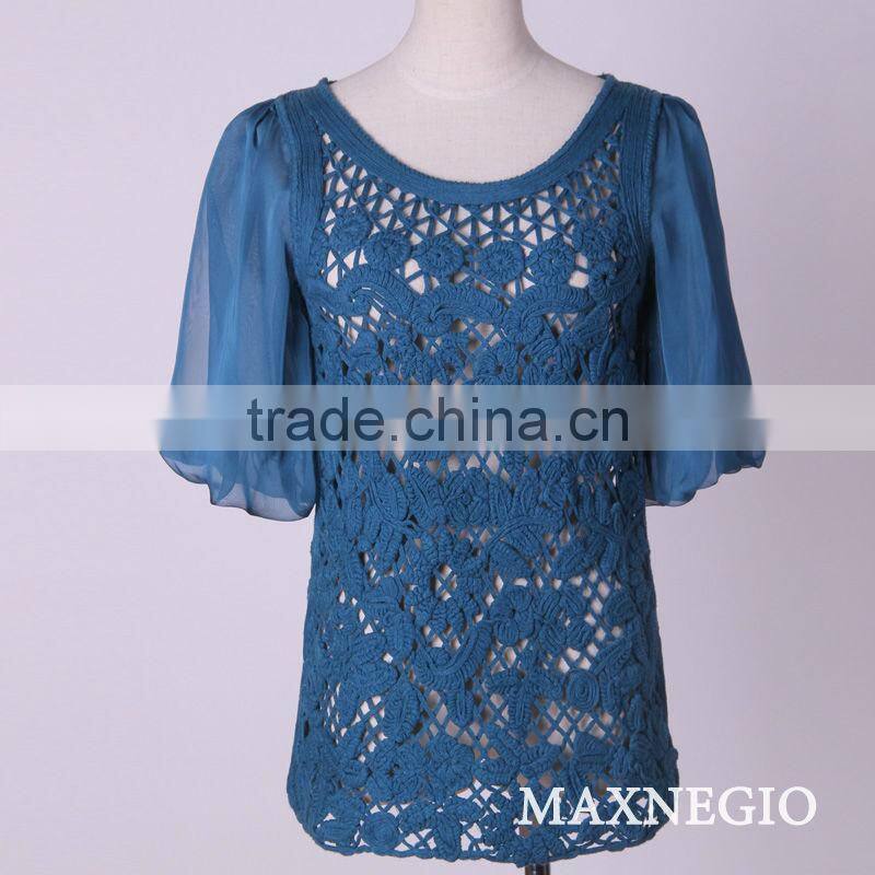 latest blouse top Puff Sleeve crochet 3/4 sleeve blouse patterns