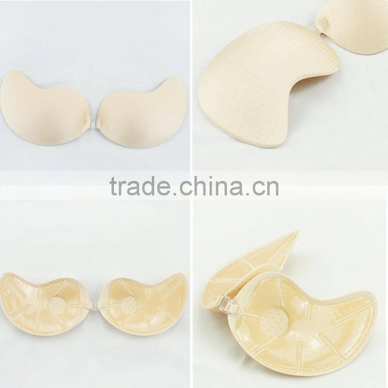 V shape front buckle push up adhesive bra with pad