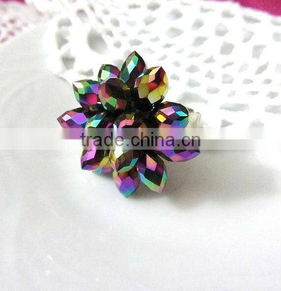purple burst bead flower rings, fashion bead rings, elegant flower rings for woman