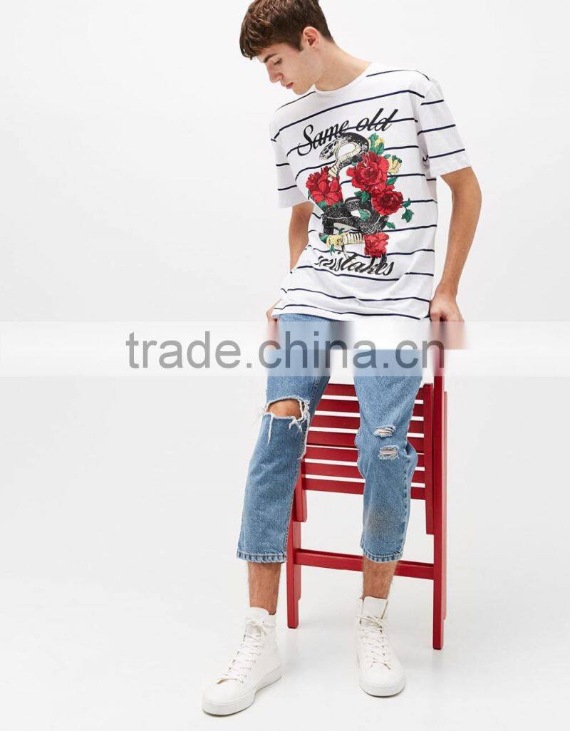 2017 custom high quality blank stripe t-shirt with 3d printing