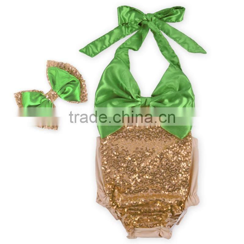 OEM Manufacturer Boutique Baby Swimwear Kids Sequins Beachwear with Headband