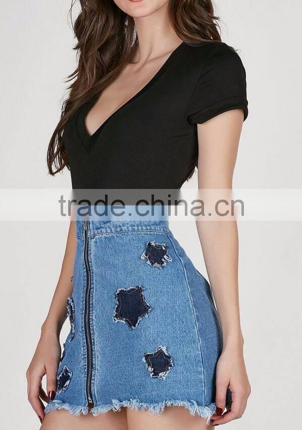 Runwaylover Rolled Short Sleeve V Neck Bodysuit For Women