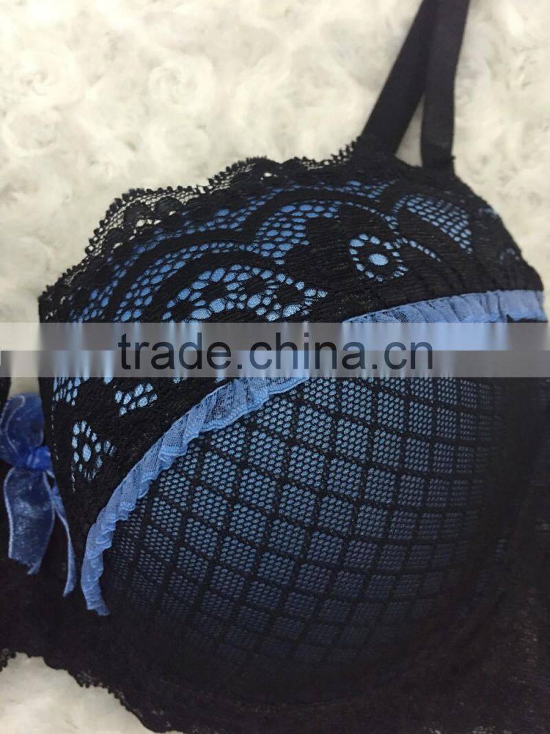 hot sale girl underwear elegant comfortable high quality Molding Cup sexy lace net bra panty