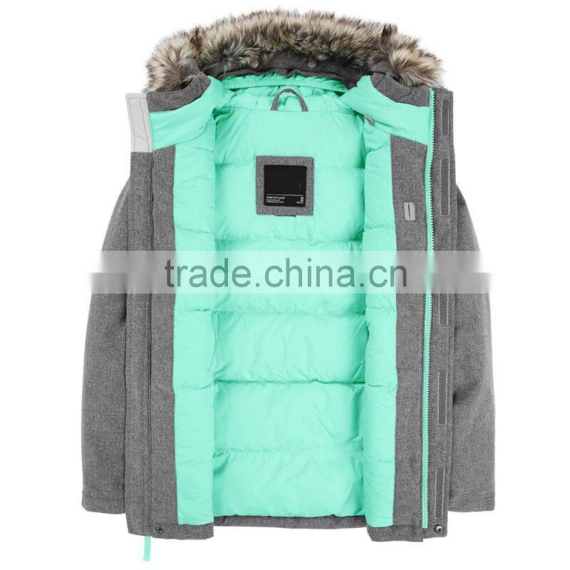 High Quality Waterproof Kids Faux Fur Parka with Snap Hand Pockets and Inset Elasticized Waistbelt