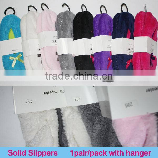 Latest designPlained color slippers with bowknot winter indoor plush slippers