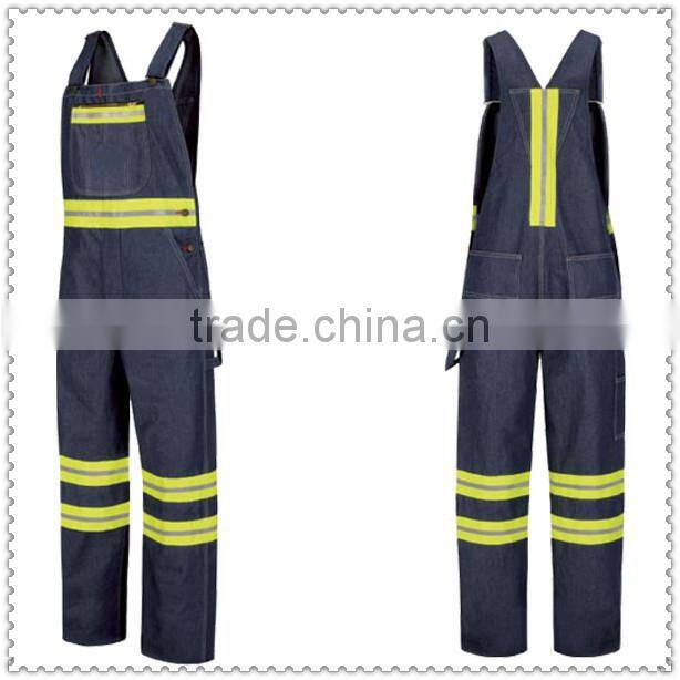 Denim Overalls EN471 Reflective Striped Denim Bib Overall