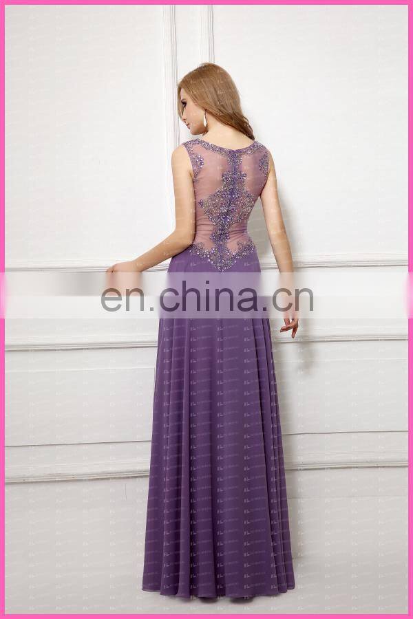 Real Photo Crystal Detailing Sexy See Through Bodice Chiffon Evening Dress Women