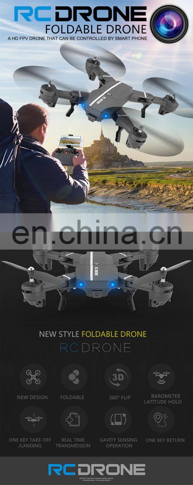 2017 Newest Wifi FPV Gravity sensor Rc Drone Foldable Quadcopter with HD Camera