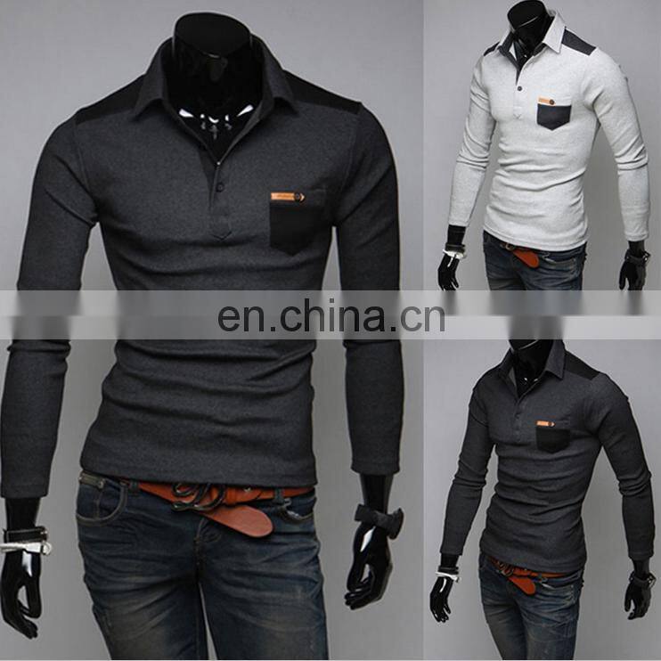 China Supplier 2016 New Men's Stylish Long Sleeve T-shirts Slim Fit Casual Polo T-shirts Tops