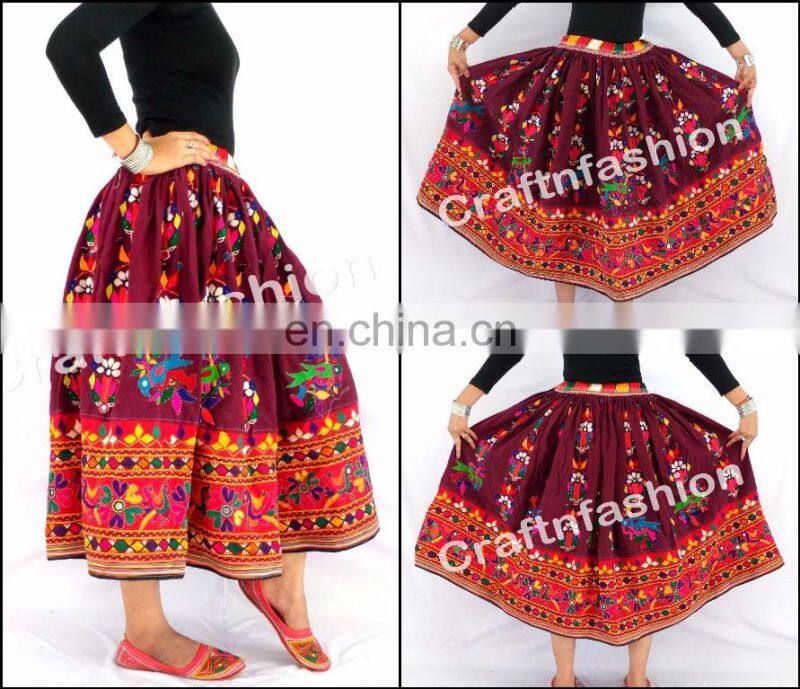 Tribal Ethnic Belly Dance Floral Skirt- Indian old VINTAGE Gujarati kutchi Skirt - Vintage Embroidered Multi boho banjara skirts