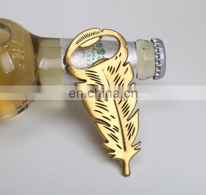 Feather Shape Gold Plated Metal Bottle Opener for wedding return gift