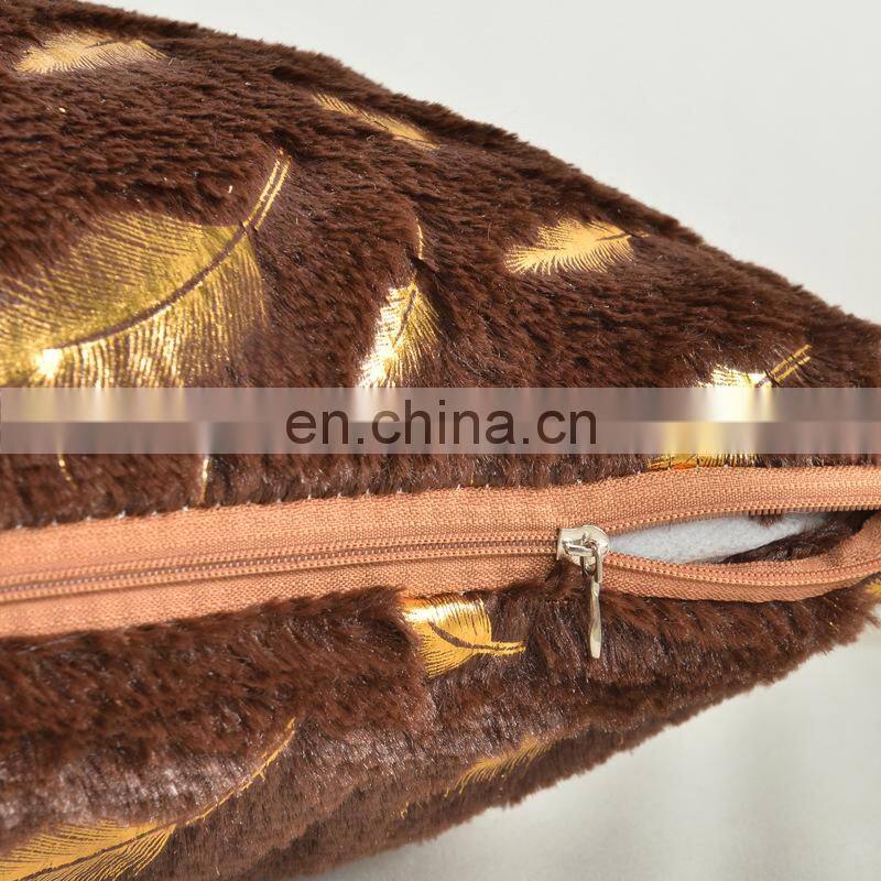 Home Decorative velvet Cushion Cases Fur with Gold Leaves throw Pillow cover Farmhouse
