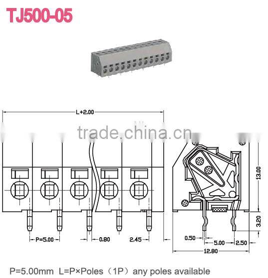 Pitch 5.00mm PCB Spring Terminal Block Connection with screwless