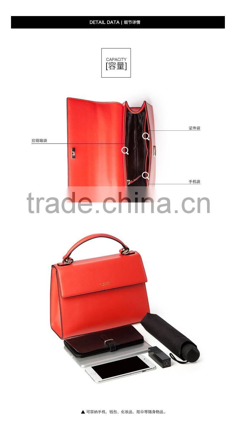 Hot selling wholesale new fashion red genuine leather handbag / leather bags women shoulder bag/ leather satchel bag