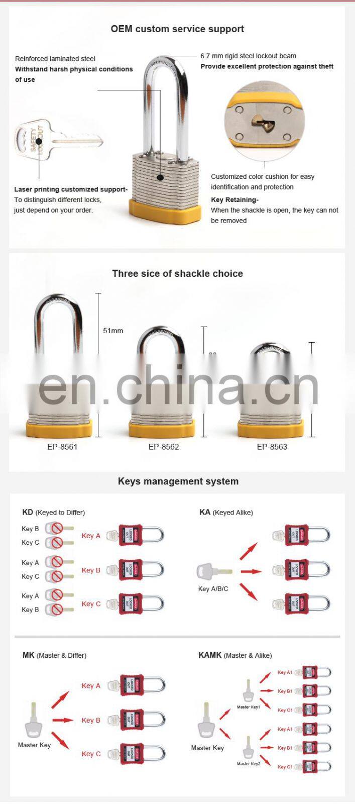 Laminated Safety Padlock  Laminated Steel Waterproof Padlock 50mm With Keys