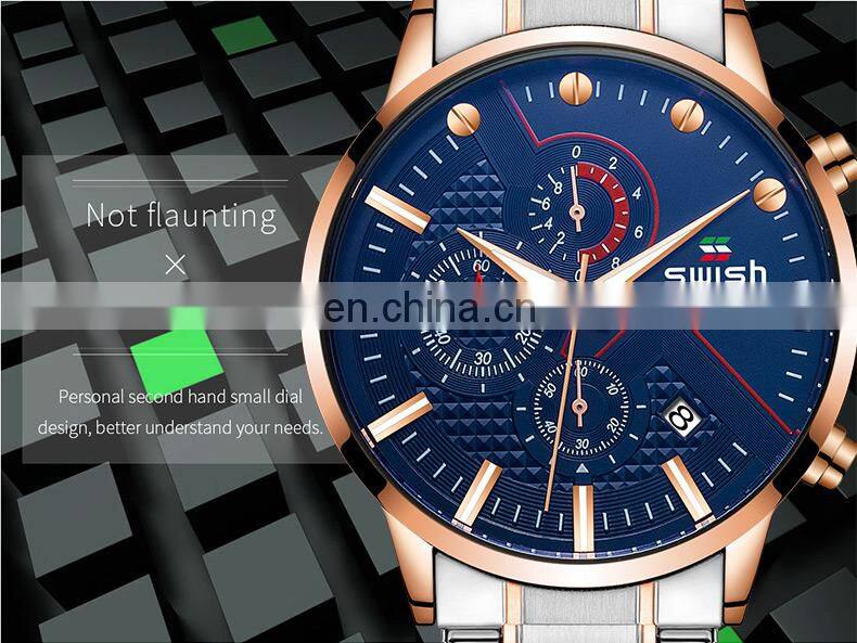 SWISH 0025 Top Brand Luxury Men Watches Waterproof Stainless Steel Wristwatch Men's Chronograph Casual Quartz Watch