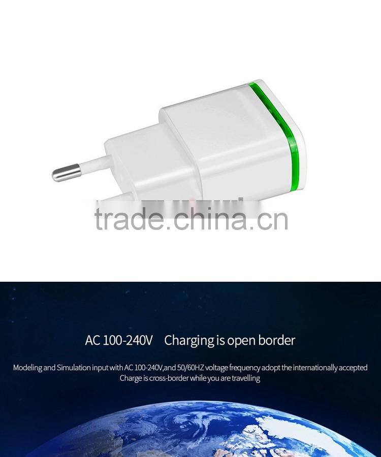 Universal 5V 2A EU AC Travel LED Light dual USB Wall Charger for iPhone 6 6S for Samsung Galaxy S5 S6 S7 Cell Phones Adapter