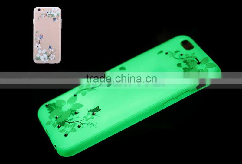 Ultra-Slim Glow In the Dark Mobile Phone Cases Luminous Plastic TPU Back Butterfly Flower Case for iPhone 6S 5 Plus