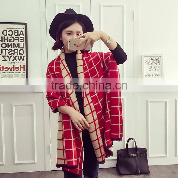 Latest Design Soft Warm Maxi Wool Cashmere Ladies Plaid Shawl