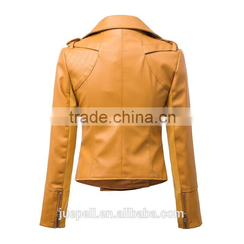 Zippered Faux Leather Moto jacket/ fashion women 's PU leather jacket