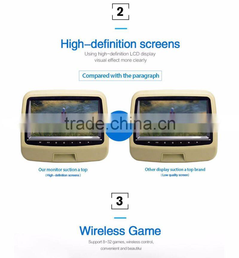 new arrival 9 inch car headrest dvd player with usb port/wireless game