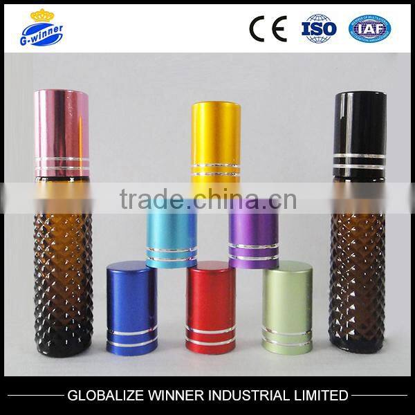 10ml bule glass roll on bottle with aluminum cap with plastic ball steel ball