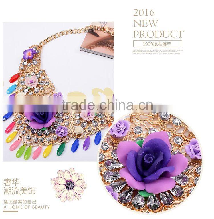 2016 Bohemian Flowers Tassel Fringe Drop Vintage Weave Multilayer Collar Necklace Bib Statement Necklace