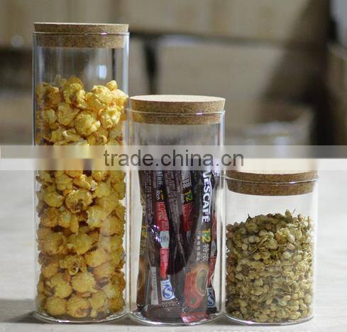 Cafe kitchen high borosilicate glass keep fresh sealed bottle jar canister with wood lid