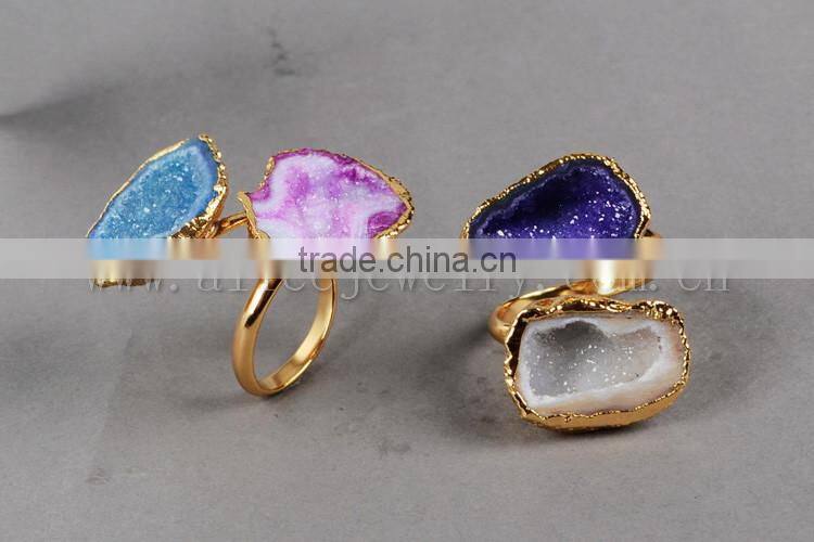 New fashion agate druzy geodel ring with natural gemstone for women girl jewellery