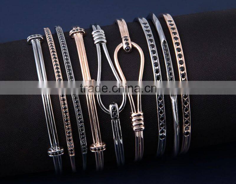 925 STERLING SILVER JEWELRY MINI RIVIERE SILVER BLACK DIAMOND EASY WEAR BANGLE