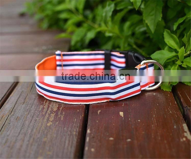 Sailor Nylon Stripe LED Luminous Pet Dog Collar 3 size for Large and Small Dogs Puppy LED Flashing Collar Safety Night