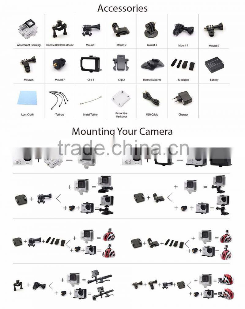 360VR WIFI Remote download 30 metres Waterproof sport camera 4K Video Dual Screen Action Camera DV