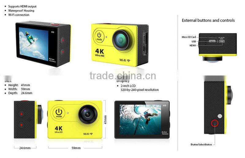 HD 4K Video 170degrees Wide Angle Sports action Camera 2-inch Screen4K 25fps/ 2.7K 30fps/ 1080P 60fps wifi sport Cam