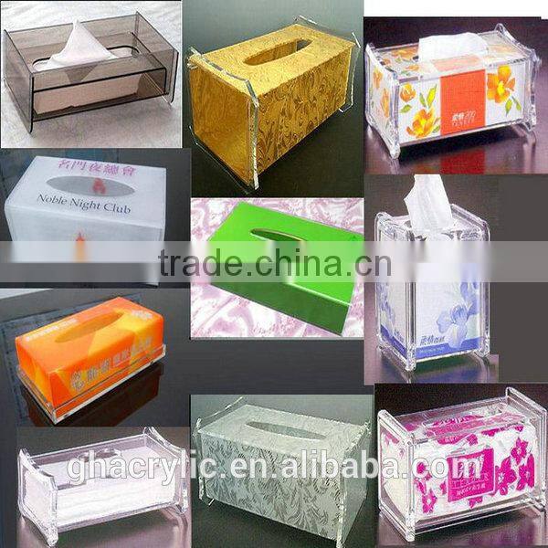 GH-RZ571 Acrylic color tissue box gold cover plexiglass tissue holder for sale ,customized acrylic tissue box cover