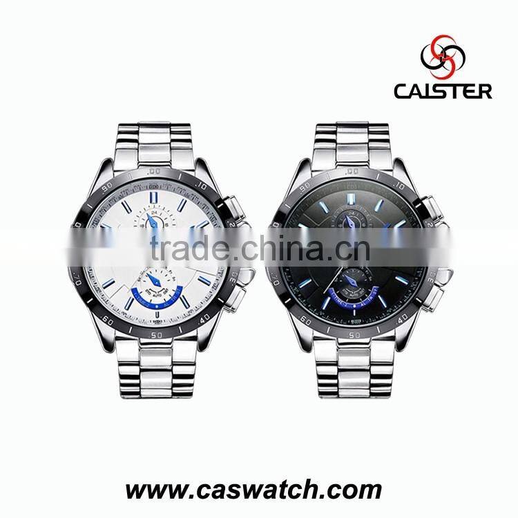 Luxury multi-functional stainless steel band watchs chronograph fancy men's watch, cool black face high quality wristwatch