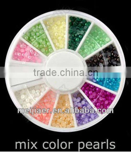 Rrhinestone nail art nai beauty nail decoration fake pearl nails mixed color