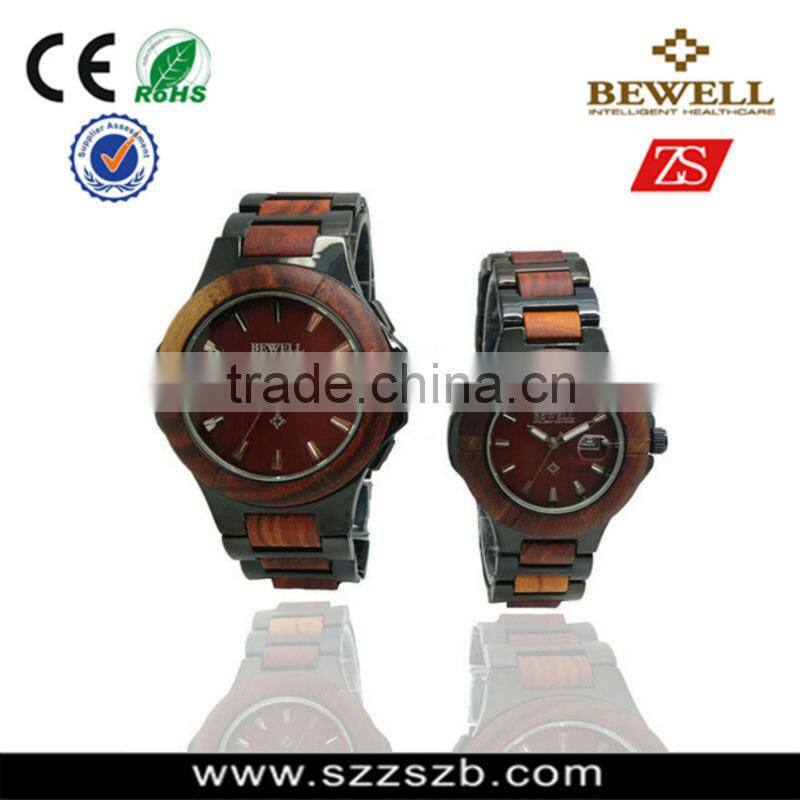 2016 Top selling Timeproof wooden Watch with IPG/IPS/IP Black Metal Case and Band ,Japan Movement 2015/2115 ,3ATM Waterproof